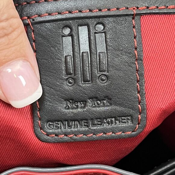 ILI New York Bucket Bag Womens Black Red Genuine Leather Drawstring Crossbody - Picture 10 of 13